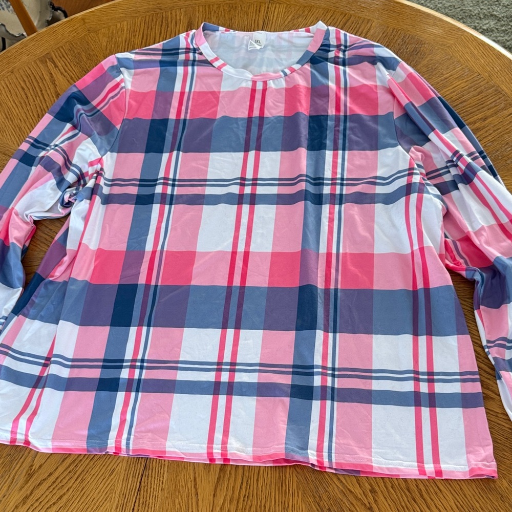 Women’s plus size Plaid Shirt in Pink and Blue and white size 5XL